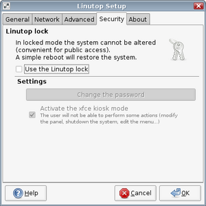 Advanced tab of the Linutop Setup tool